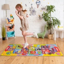 KC CUBS | DC Super Hero Girls Kids Hopscotch Number Counting Educational Learning & Game Play Nursery Bedroom Classroom Rug Carpet, 2' 7" X 6' 0"