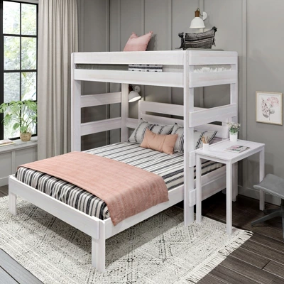 Max & Lily Farmhouse Twin Over Queen L-Shaped Bunk Bed With Desk