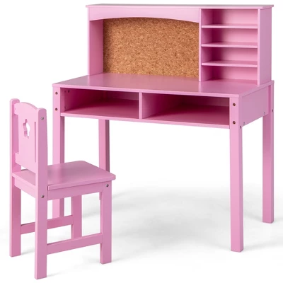 Costway Kids Desk And Chair Set Study Writing Workstation With Hutch & Bulletin Board - Image 9