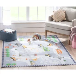 Well Woven Construction Vehicles Playmat Apollo Kids Collection Grey Multi Area Rug