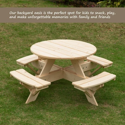 Gardenised Wooden Kids Round Picnic Table Bench, Outdoor Children's Backyard Table, Crafting, Dining, And Playtime Patio Table - Image 6