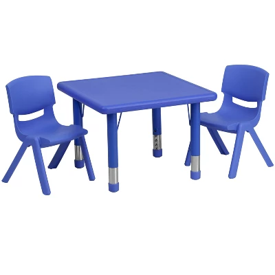 Emma And Oliver 24" Square Plastic Height Adjustable Activity Table Set With 2 Chairs - Image 10