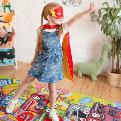 KC CUBS | DC Super Hero Girls Kids Hopscotch Number Counting Educational Learning & Game Play Nursery Bedroom Classroom Rug Carpet, 2' 7" X 6' 0" - Image 2