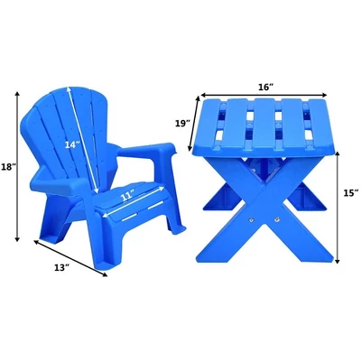 Costway Plastic Children Kids Table & Chair Set 3-Piece Play Furniture In/Outdoor Blue - Image 2