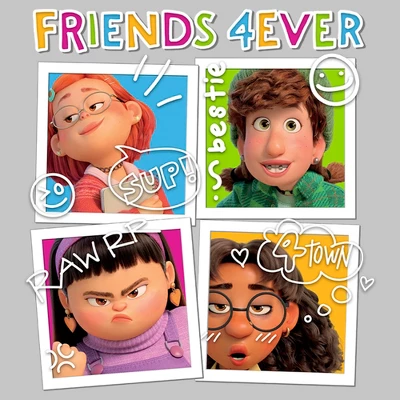 Junior's Turning Red Friends 4Eva Polaroids T-Shirt