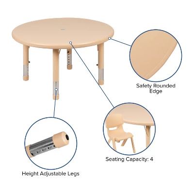 Flash Furniture 33" Round Plastic Height Adjustable Activity Table Set With 2 Chairs - Image 5