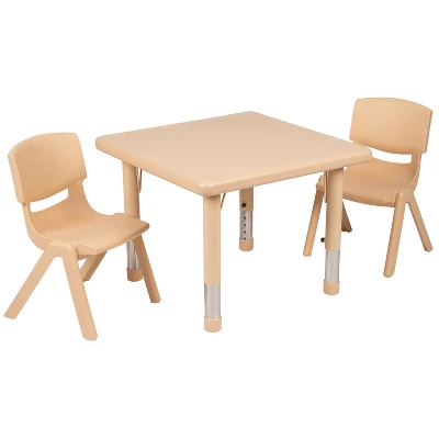 Emma And Oliver 24" Square Plastic Height Adjustable Activity Table Set With 2 Chairs - Image 6