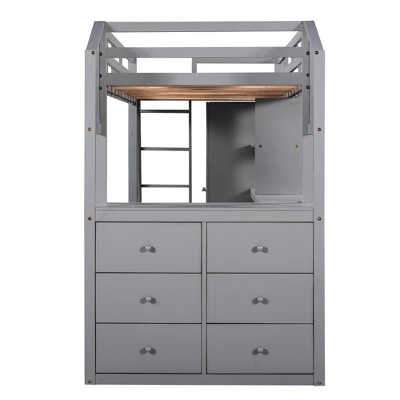 Twin Size Loft Bed With Wardrobe, Drawers And Desk With Shelves - ModernLuxe - Image 8