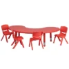 Emma And Oliver 35"W X 65"L Half-Moon Plastic Height Adjustable Activity Table Set With 4 Chairs
