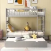 Twin Over Twin Wood Bunk Bed With Safety Rail And Movable Trundle-ModernLuxe