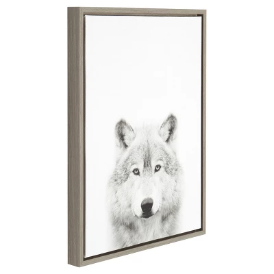 Wolf Framed Canvas Art Gray (24"x18") - Uniek