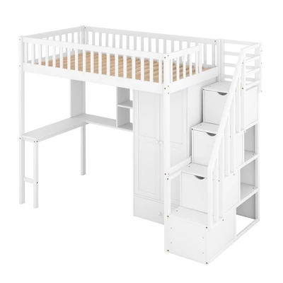 Twin Size Loft Bed With Shelf, Drawers, Desk And Wardrobe - ModernLuxe - Image 5