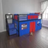 Kids' Junior Metal Loft Bed With Storage Steps And Curtain Set Black/Blue - Room & Joy