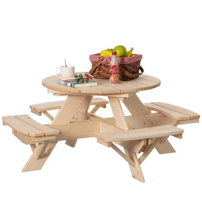 Gardenised Wooden Kids Round Picnic Table Bench, Outdoor Children's Backyard Table, Crafting, Dining, And Playtime Patio Table - Image 8