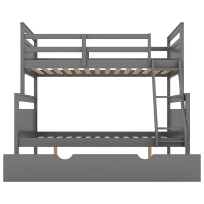 Twin Over Full Bunk Bed With Twin Size Trundle Bed, Ladder And Guardrail-ModernLuxe - Image 9