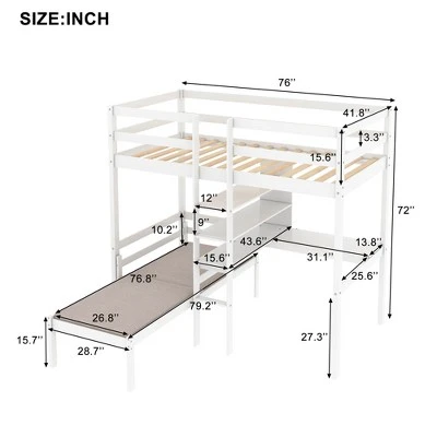 Convertible Loft Bed With L Shaped Desk, Shelf And Ladder, White - ModernLuxe - Image 3