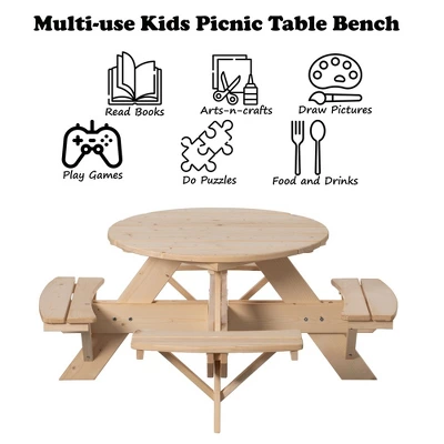 Gardenised Wooden Kids Round Picnic Table Bench, Outdoor Children's Backyard Table, Crafting, Dining, And Playtime Patio Table - Image 3