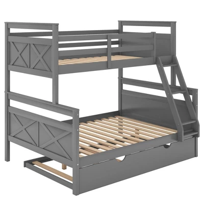 Twin Over Full Bunk Bed With Twin Size Trundle Bed, Ladder And Guardrail-ModernLuxe - Image 5