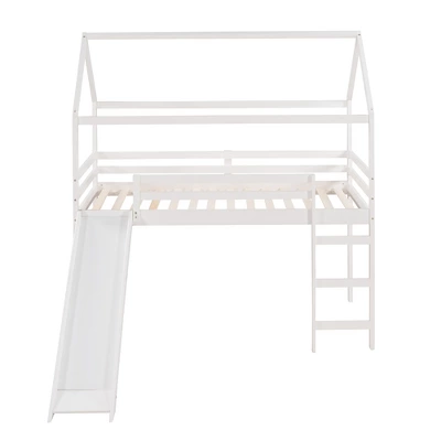 Twin Size House Shape Loft Bed With Slides, White - ModernLuxe - Image 4