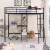 Twin Size Metal Loft Bed With Built-in Desk And Shelves - ModernLuxe