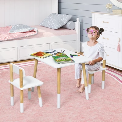 Costway Kids Wooden Table & 2 Chairs Set Children Activity Table Set - Image 2