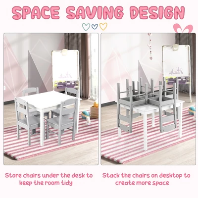 Costway Kids 5 Piece Table & Chair Set Wooden Children Activity Playroom Furniture Gift - Image 7