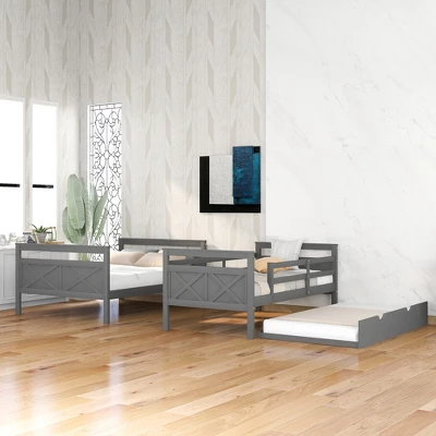 Twin Over Full Bunk Bed With Twin Size Trundle Bed, Ladder And Guardrail-ModernLuxe - Image 2